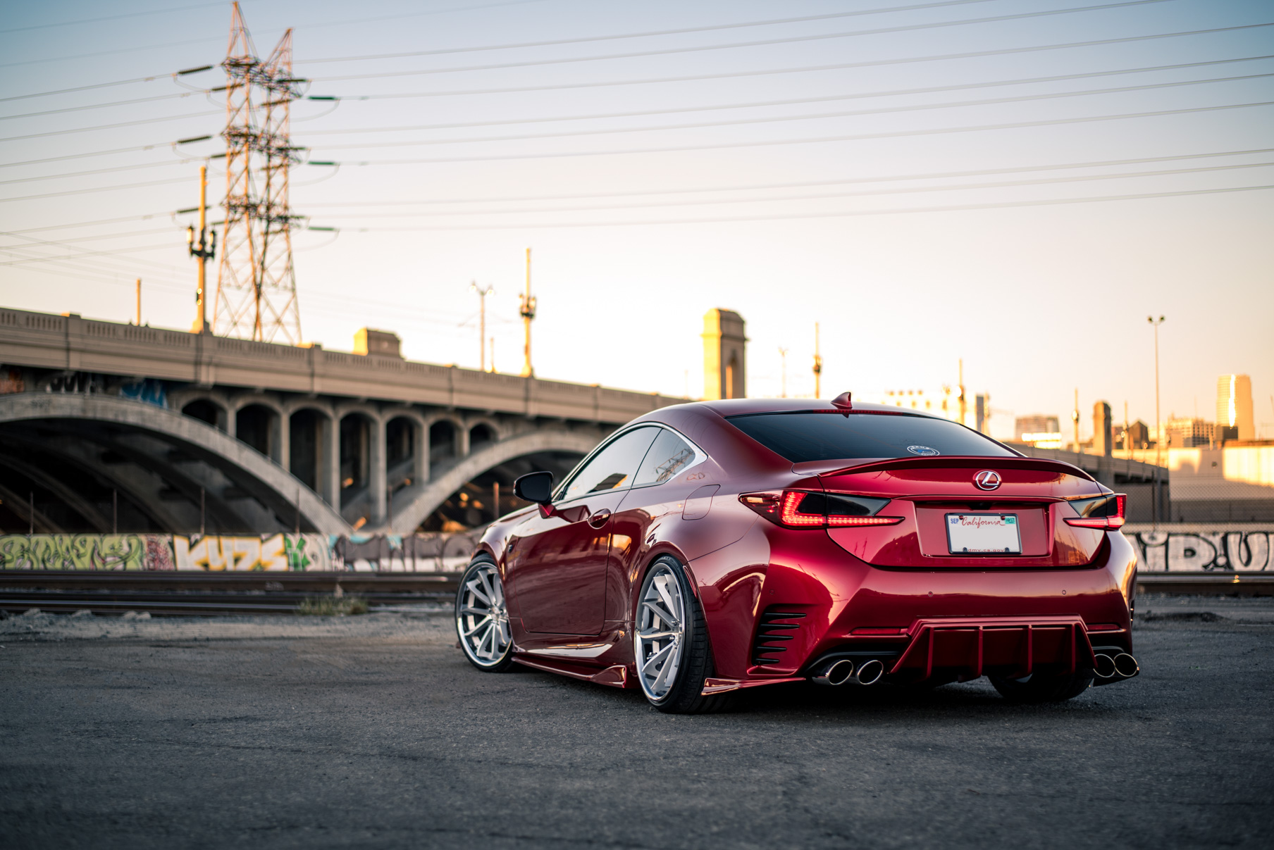 A Lexus RC350 Red Blaque Diamond BD-23 20 Inch Silver Machined Face Wheels