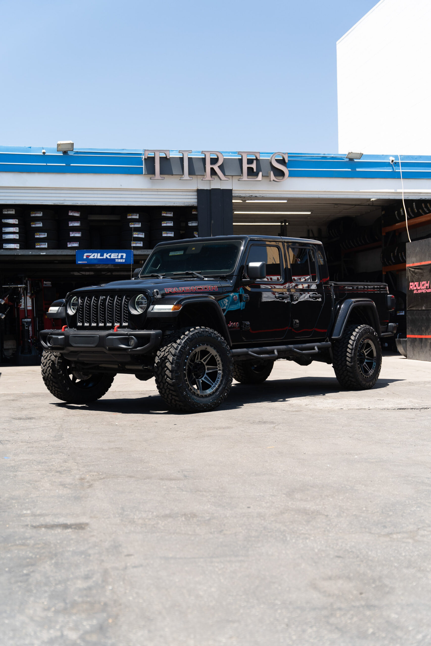 A 2020 Jeep Gladiator on Blaque Diamond BD-O102 Tinted Machined Black Wheels