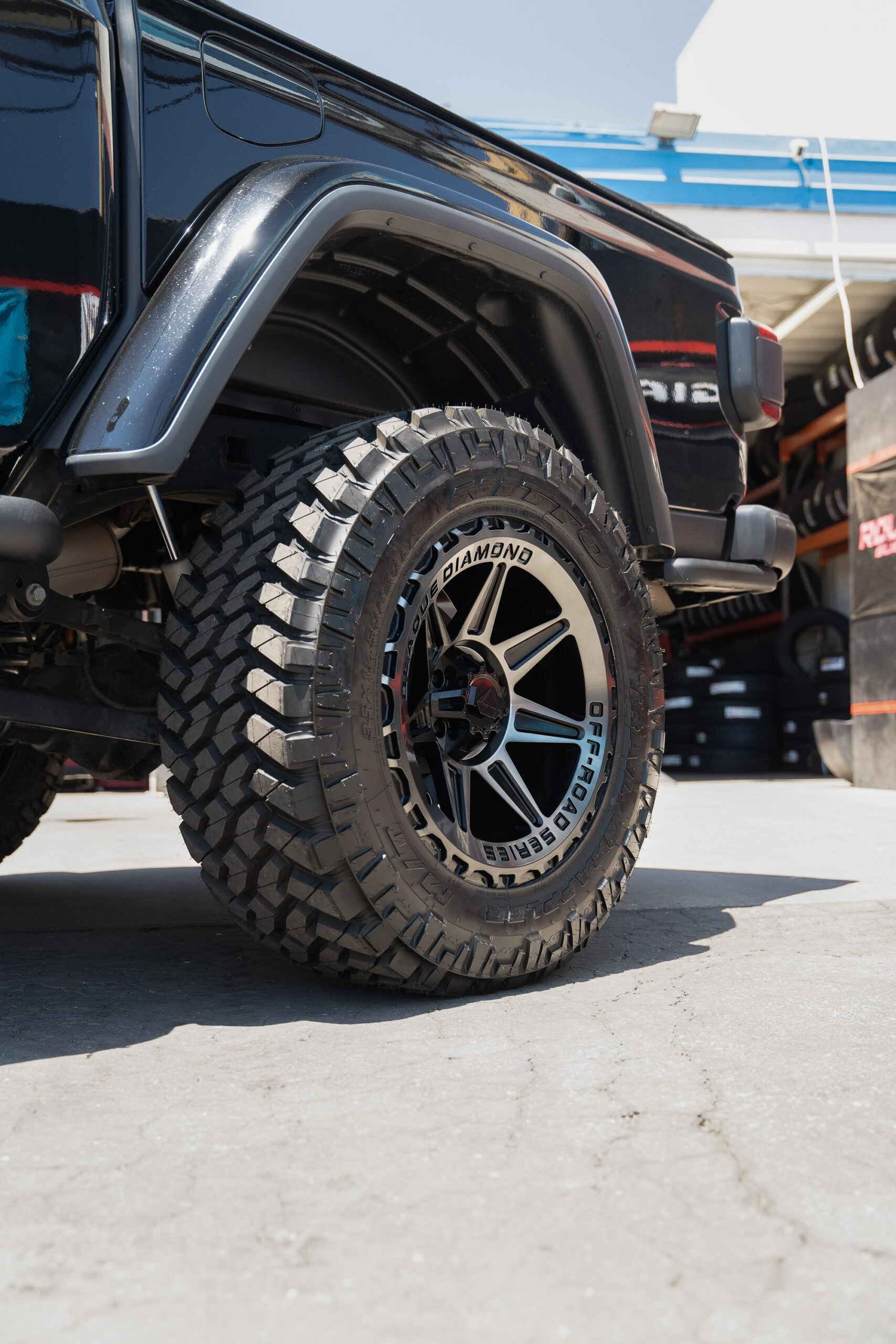 A 2020 Jeep Gladiator on Blaque Diamond BD-O102 Tinted Machined Black Wheels