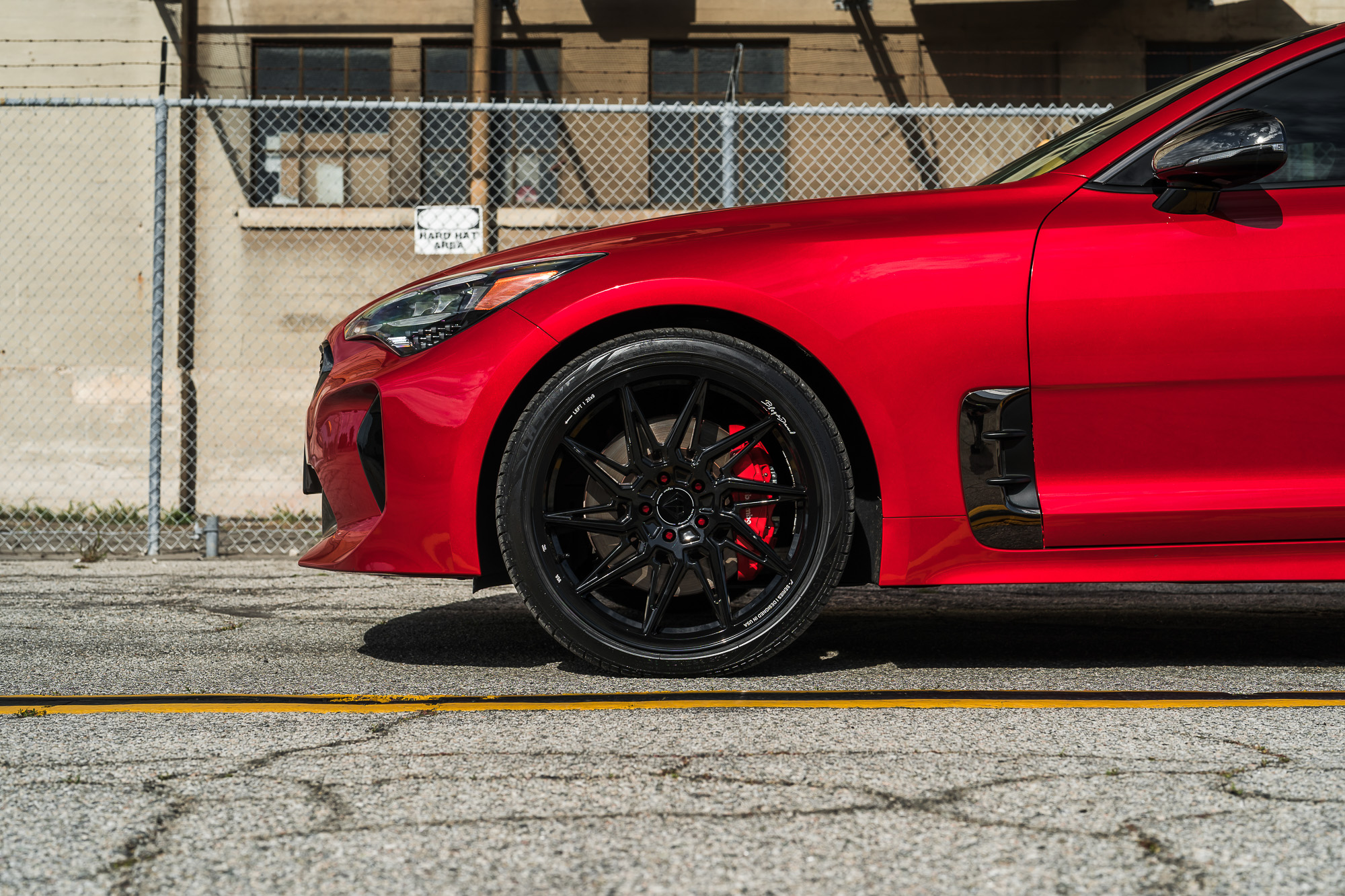 A 2022 Kia Stinger GT on Blaque Diamond BD-F20 Gloss Black Wheels