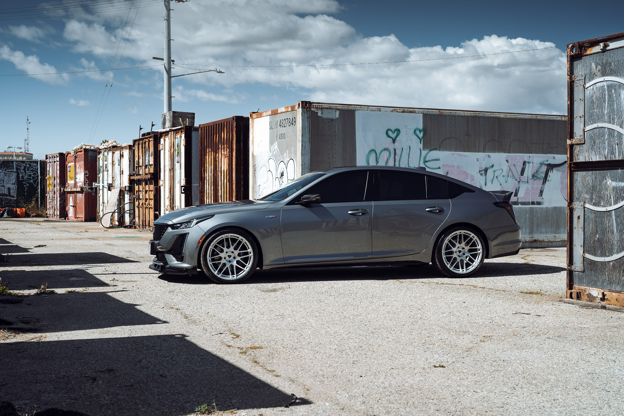 A Silver 2021 Cadillac CT5-V on Blaque Diamond BD-F12 Gloss Black Wheels
