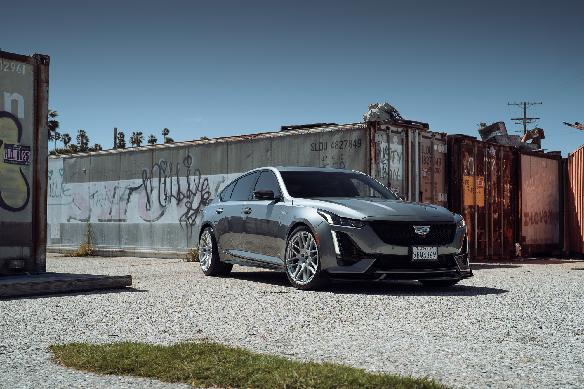A Silver 2021 Cadillac CT5-V on Blaque Diamond BD-F12 Gloss Black Wheels