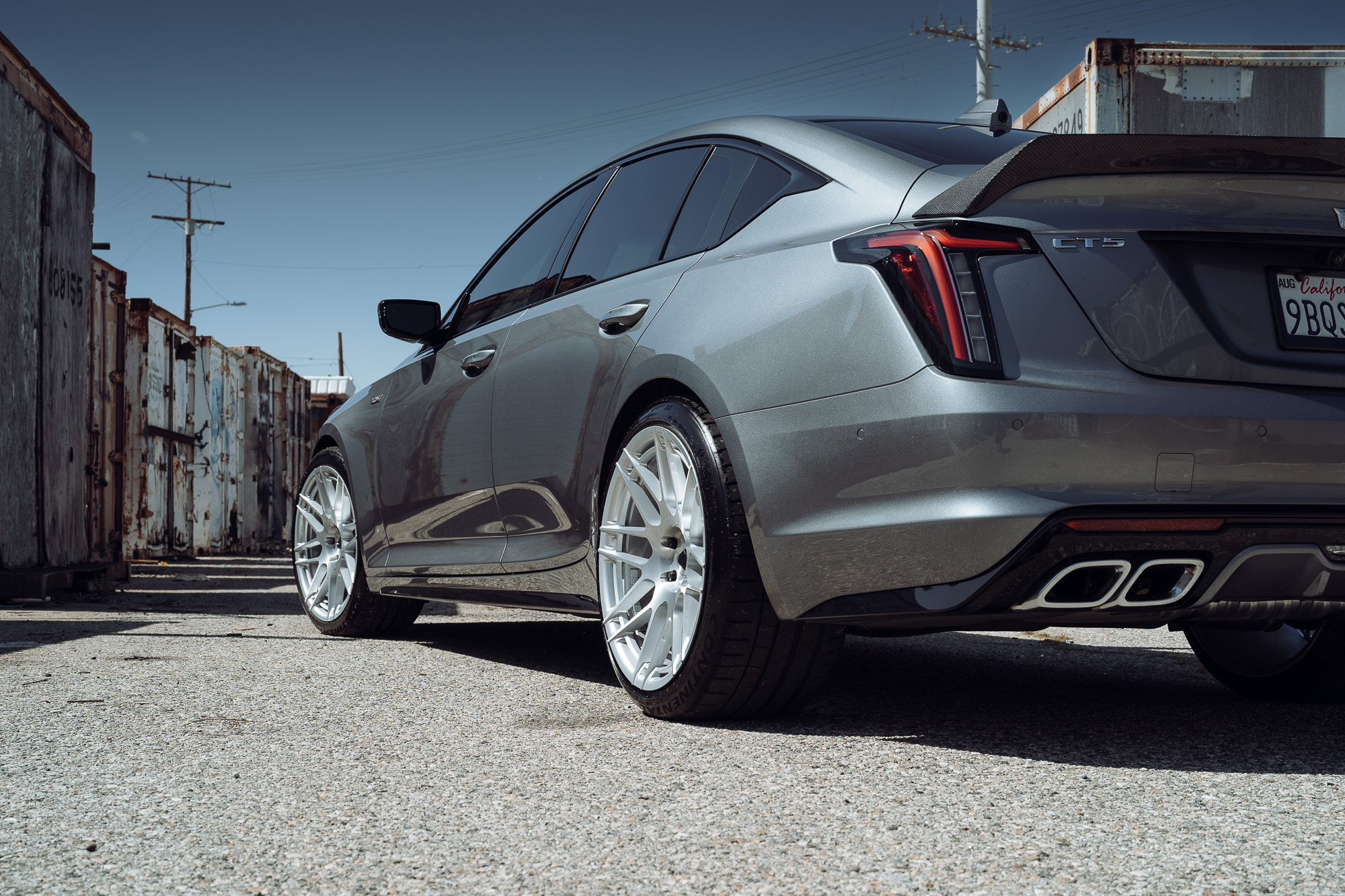 A Silver 2021 Cadillac CT5-V on Blaque Diamond BD-F12 Gloss Black Wheels