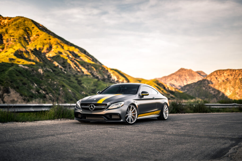 A 2017 Mercedes-Benz C63 S Edition on Blaque Diamond BD11 20 inch Frozen Silver Wheels
