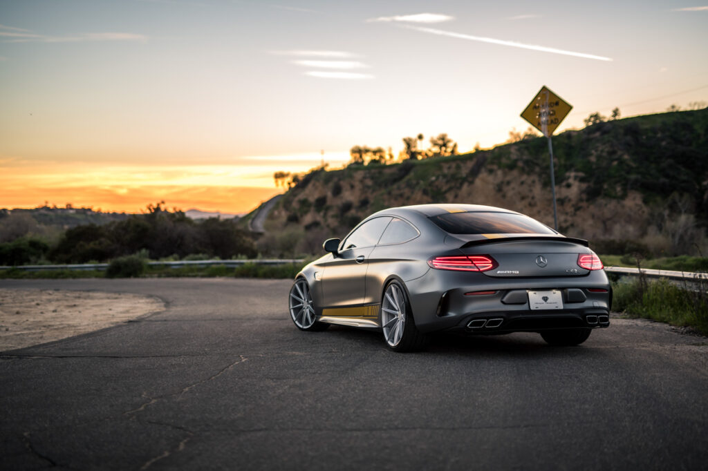 A 2017 Mercedes-Benz C63 S Edition on Blaque Diamond BD11 20 inch Frozen Silver Wheels