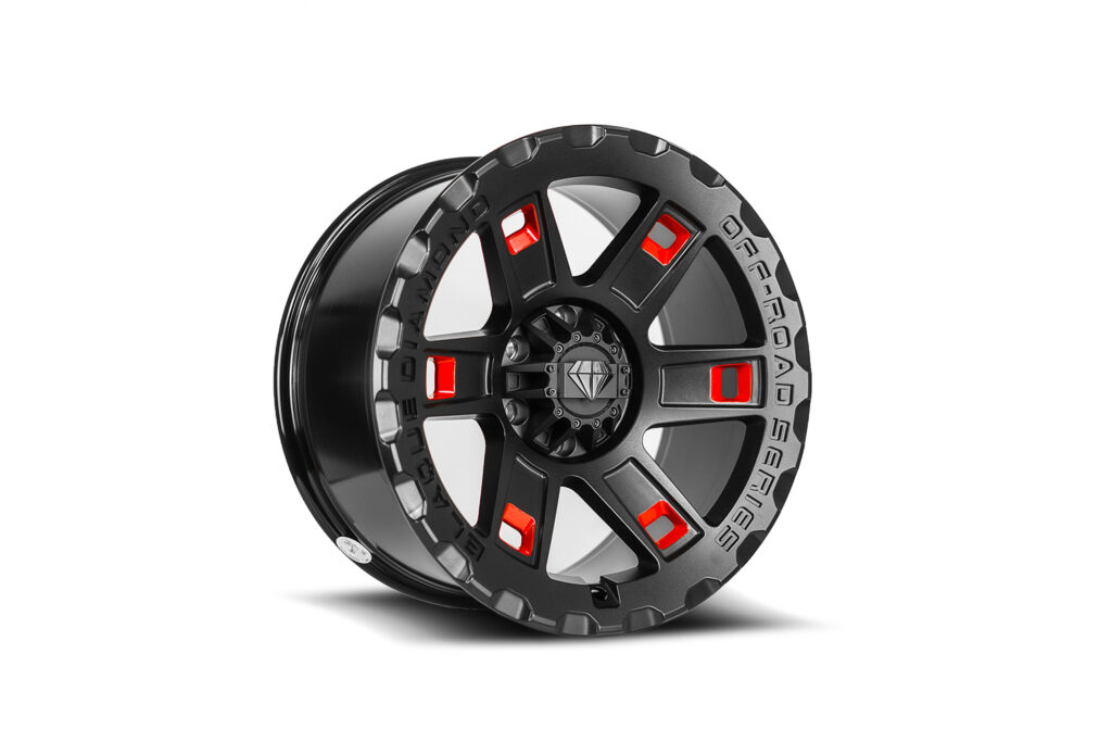 Blaque Diamond BD-O801 Textured Black w/ Gloss Red Pockets Custom Finish Wheel Product Photo