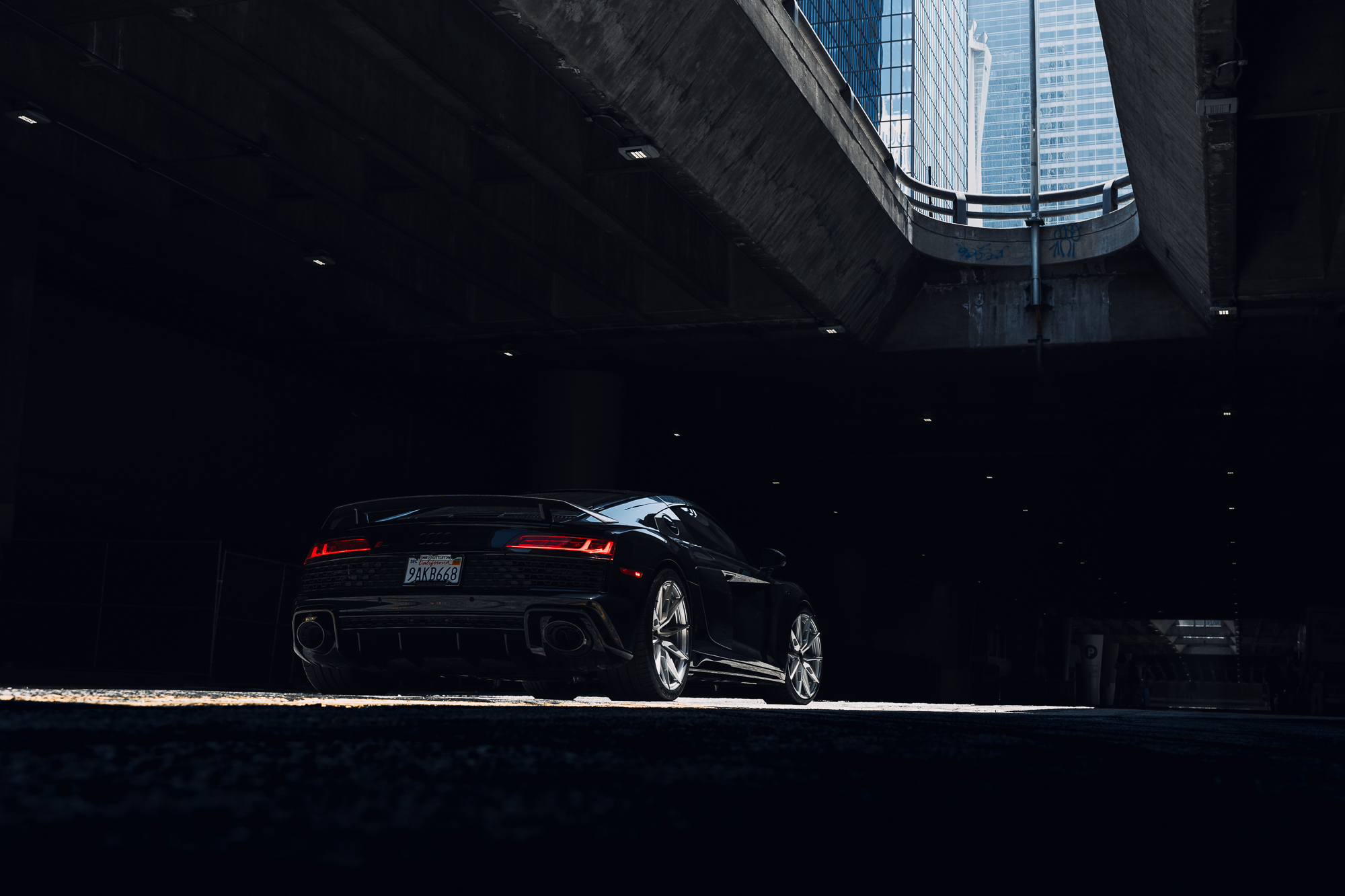 A 2020 Audi R8 on Blaque Diamond BD-F29 Brushed Silver Wheels